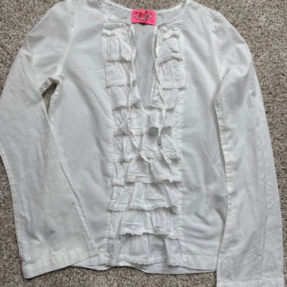 Juicy Couture Tops - Juicy Couture Long Sleeve White Blouse w/Ruffles, Size P/XS